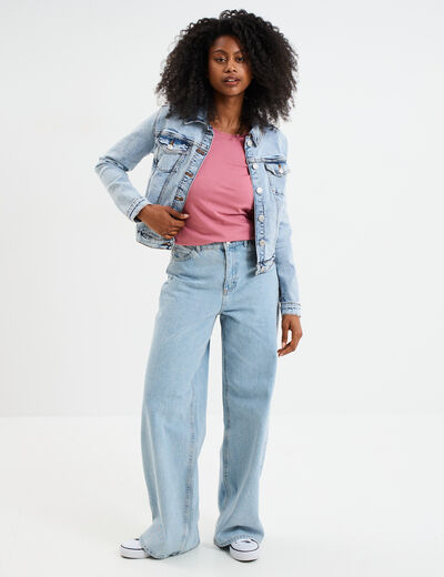 T-shirt coton col rond manches courtes vieux rose femme