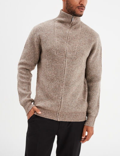 Gilet col camionneur zippé côtelé taupe homme