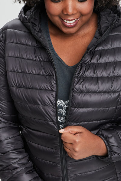 Doudoune légère droite à capuche noir femme grande taille