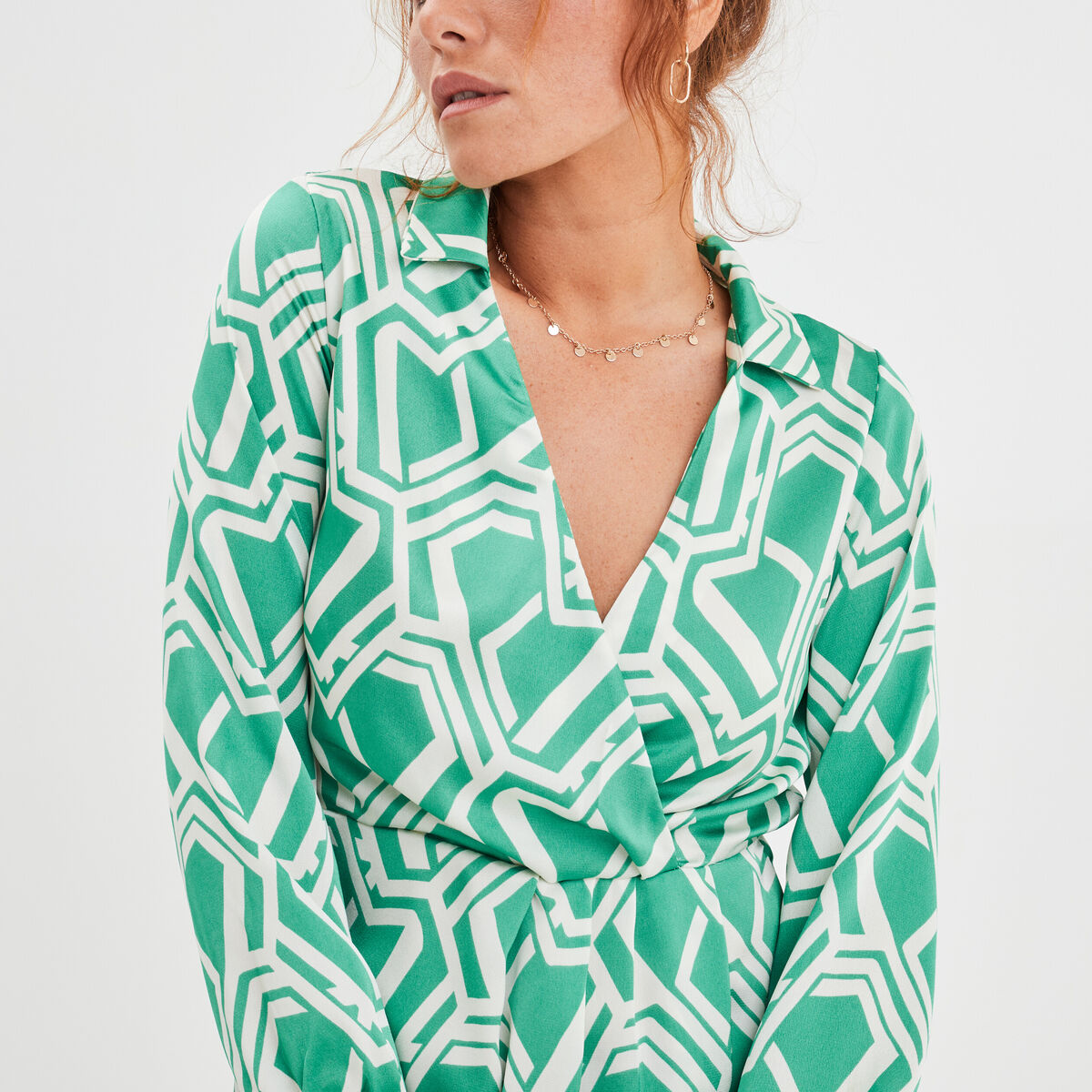 Robe courte trapèze satin Mosquitos vert menthe femme