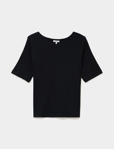 T-shirt ajust&eacute; col rond effet c&ocirc;tel&eacute; noir femme grande taille