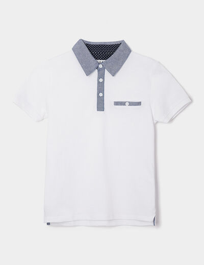 Polo manches courtes 1 poche blanc garçon