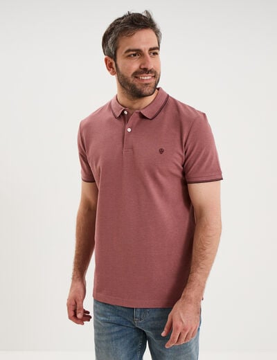 Polo piqu&eacute; coton manches courtes vieux rose homme