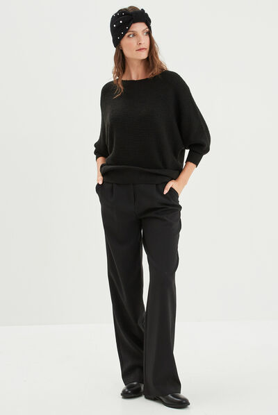 Pull manches 3/4 noir femme