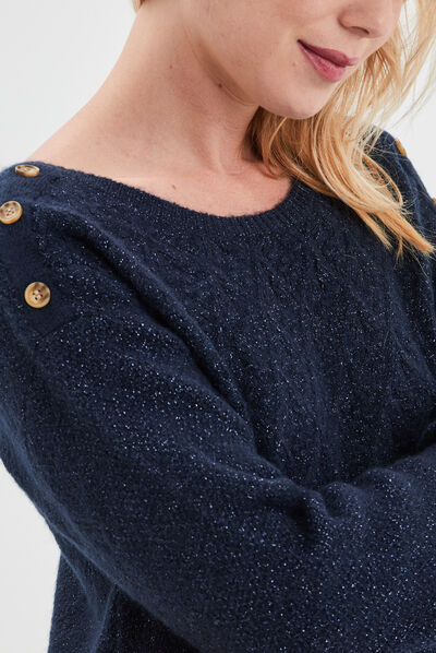 Robe pull droite à boutons bleu marine femme