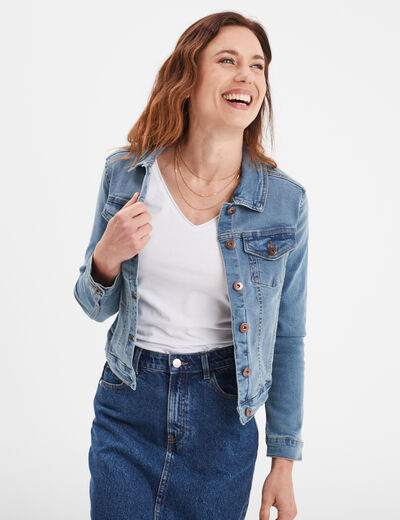 Veste en jean ajustée boutonnée denim double stone femme