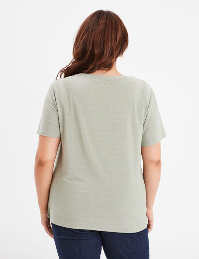 T-shirt col en V fils métallisés vert clair femme grande taille