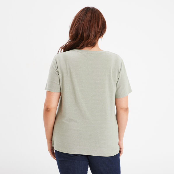 T-shirt col en V fils métallisés vert clair femme grande taille
