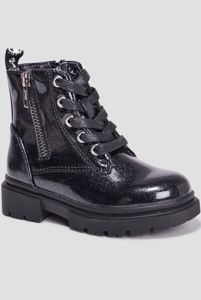 Bottines crantées zippées à paillettes noir fille