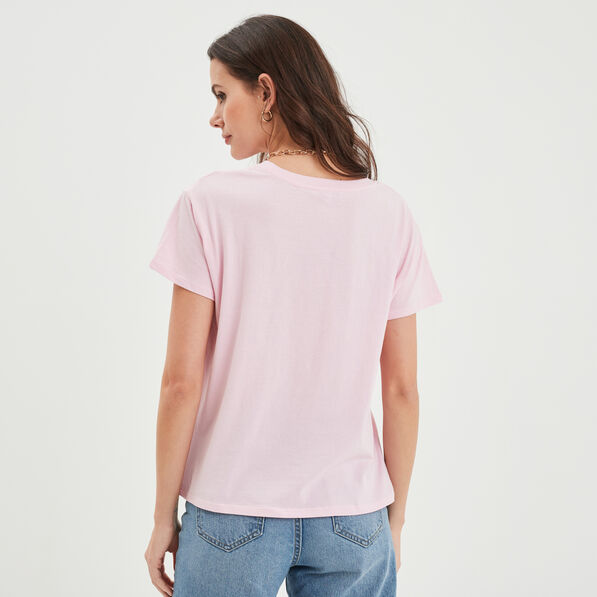 T-shirt col rond manches courtes coton rose clair femme