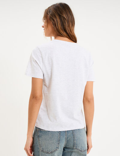T-shirt col rond manches courtes gris clair femme
