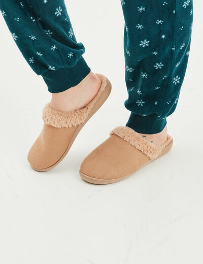 Chaussons mules fausse fourrure camel femme