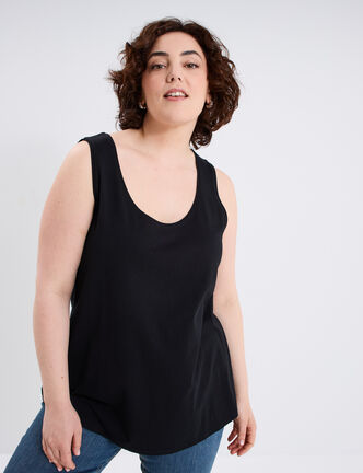 D&eacute;bardeur ajust&eacute; sans manches coton noir femme grande taille