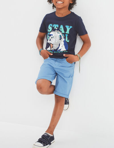 T-shirt sequins réversibles bleu marine garçon