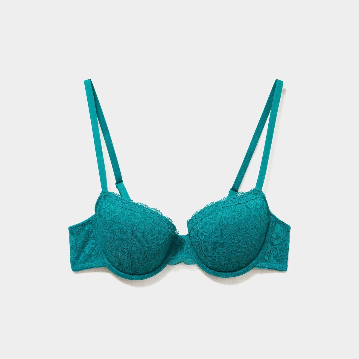 Soutien-gorge corbeille padd&eacute; dentelle vert turquoise femme