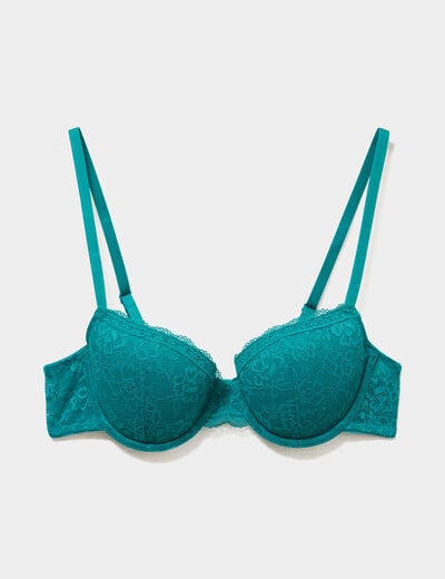 Soutien-gorge corbeille padd&eacute; dentelle vert turquoise femme