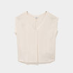 Blouse col V manches courtes lin m&eacute;lang&eacute; beige femme