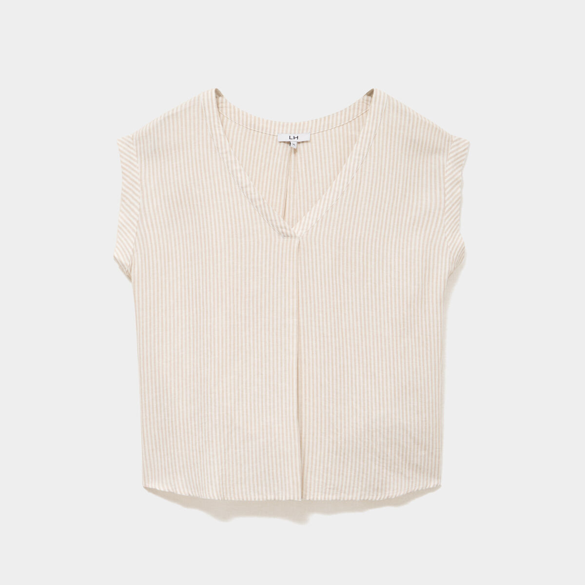 Blouse col V manches courtes lin m&eacute;lang&eacute; beige femme