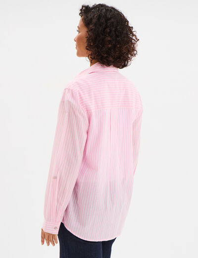 Chemise manches ajustables 1 poche coton rose femme