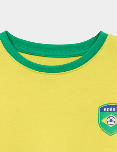 T-shirt maillot de football Br&eacute;sil coton jaune mixte