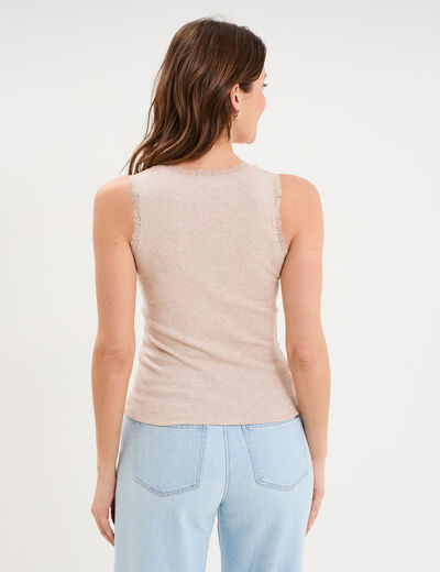D&eacute;bardeur coton bords dentelle beige femme