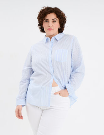 Chemise manches longues ajust&eacute;e coton blanc femme grande taille