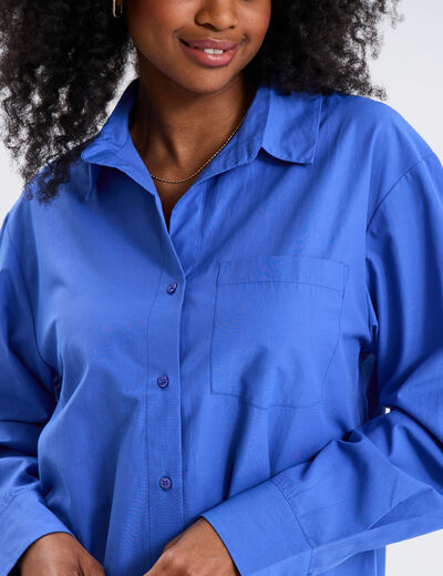 Chemise oversize popeline de coton bleu electrique femme