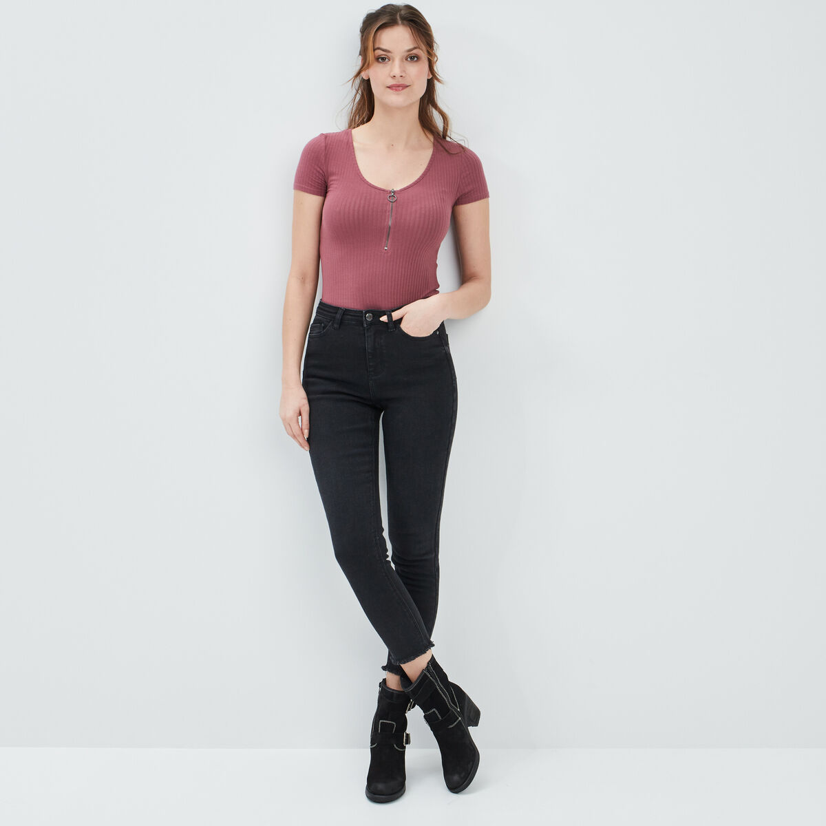 Jeans skinny taille haute Liberto denim noir femme