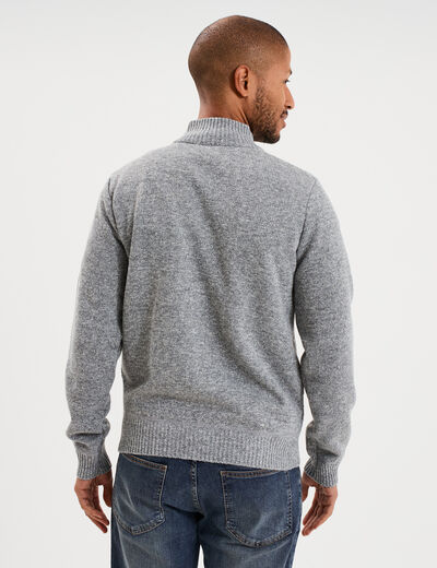 Gilet &agrave; torsades et col montant gris clair homme