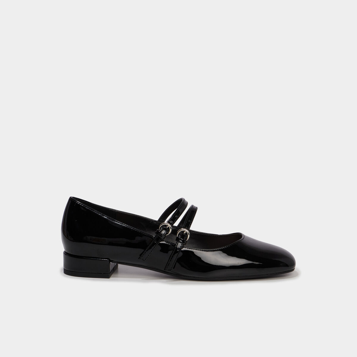 Ballerine femme effet verni double bride noir femme