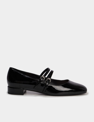 Ballerine femme effet verni double bride noir femme