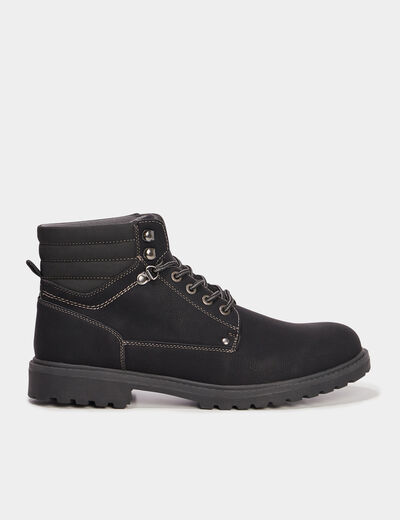 Bottines montantes crant&eacute;es &agrave; lacets noir homme