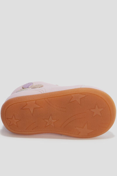 Bottillons à lacets en cuir rose bébé fille