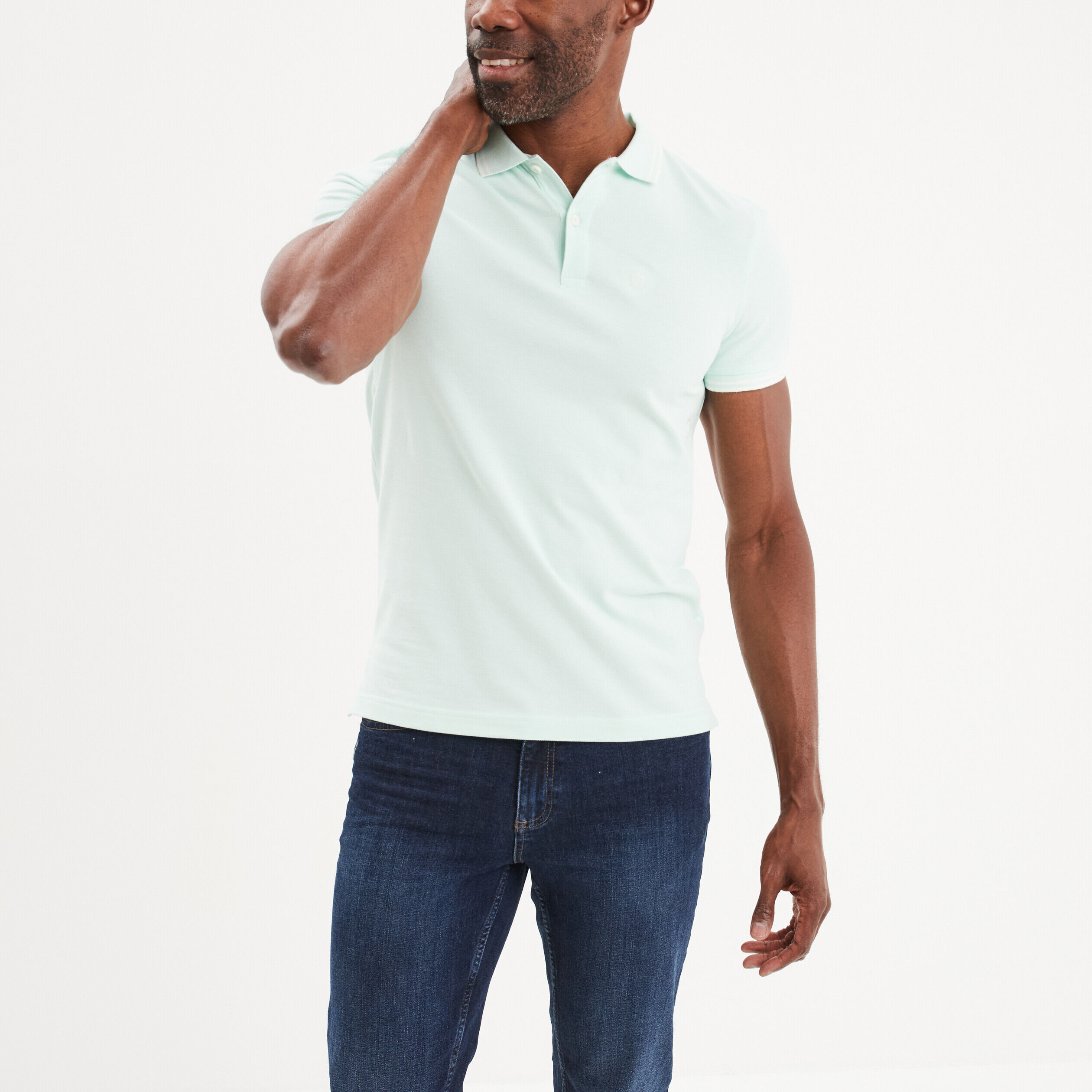 Polo manches courtes bords contrastés vert pastel homme LH