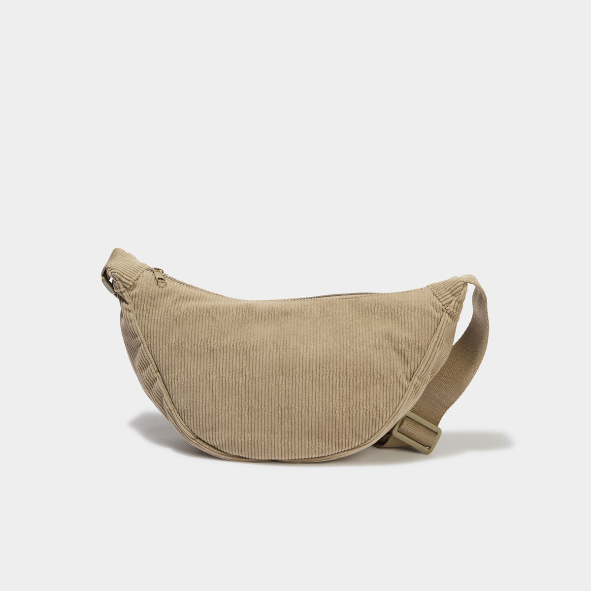 Sac banane effet velours c&ocirc;tel&eacute; vert kaki femme