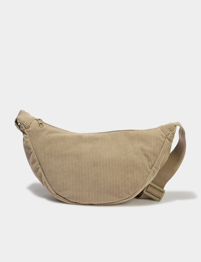 Sac banane effet velours c&ocirc;tel&eacute; vert kaki femme