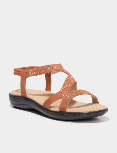 Sandales &agrave; strass marron femme