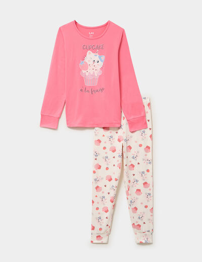 Ensemble pyjama pantalon 2 pi&egrave;ces rose framboise fille
