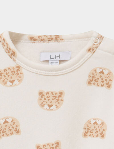 Sweat molletonn&eacute; manches longues ecru b&eacute;b&eacute; fille