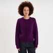 Gilet cardigan col rond boutonn&eacute; violet fonc&eacute; femme