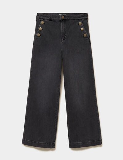 Jean large cropped &agrave; pont taille haute denim noir femme