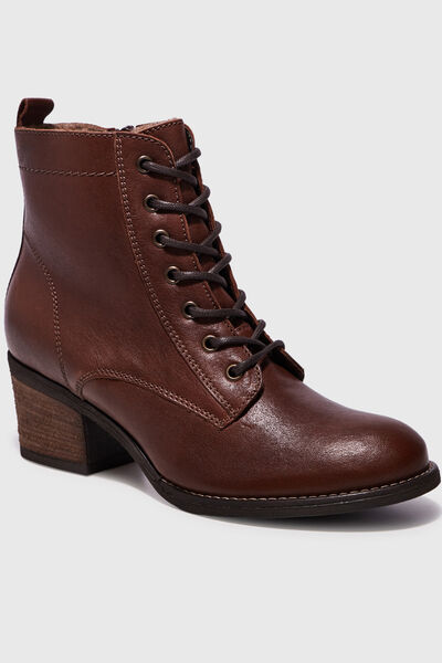 Bottines en cuir &agrave; talons carr&eacute;s marron femme