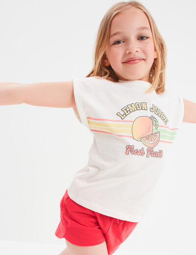 T-shirt avec col rond manches courtes ivoire fille