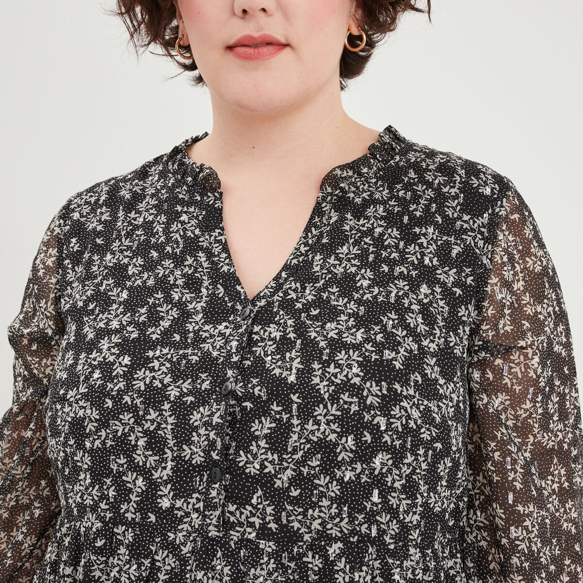 Robe longue évasée manches longues noir femme grande taille