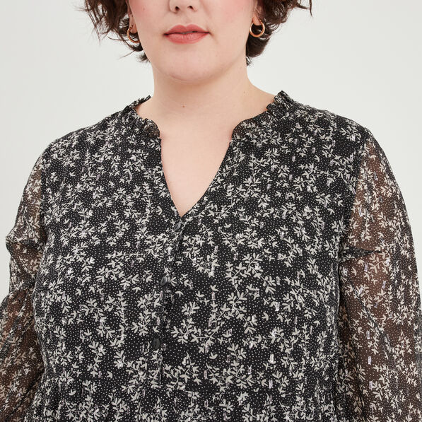 Robe longue évasée manches longues noir femme grande taille