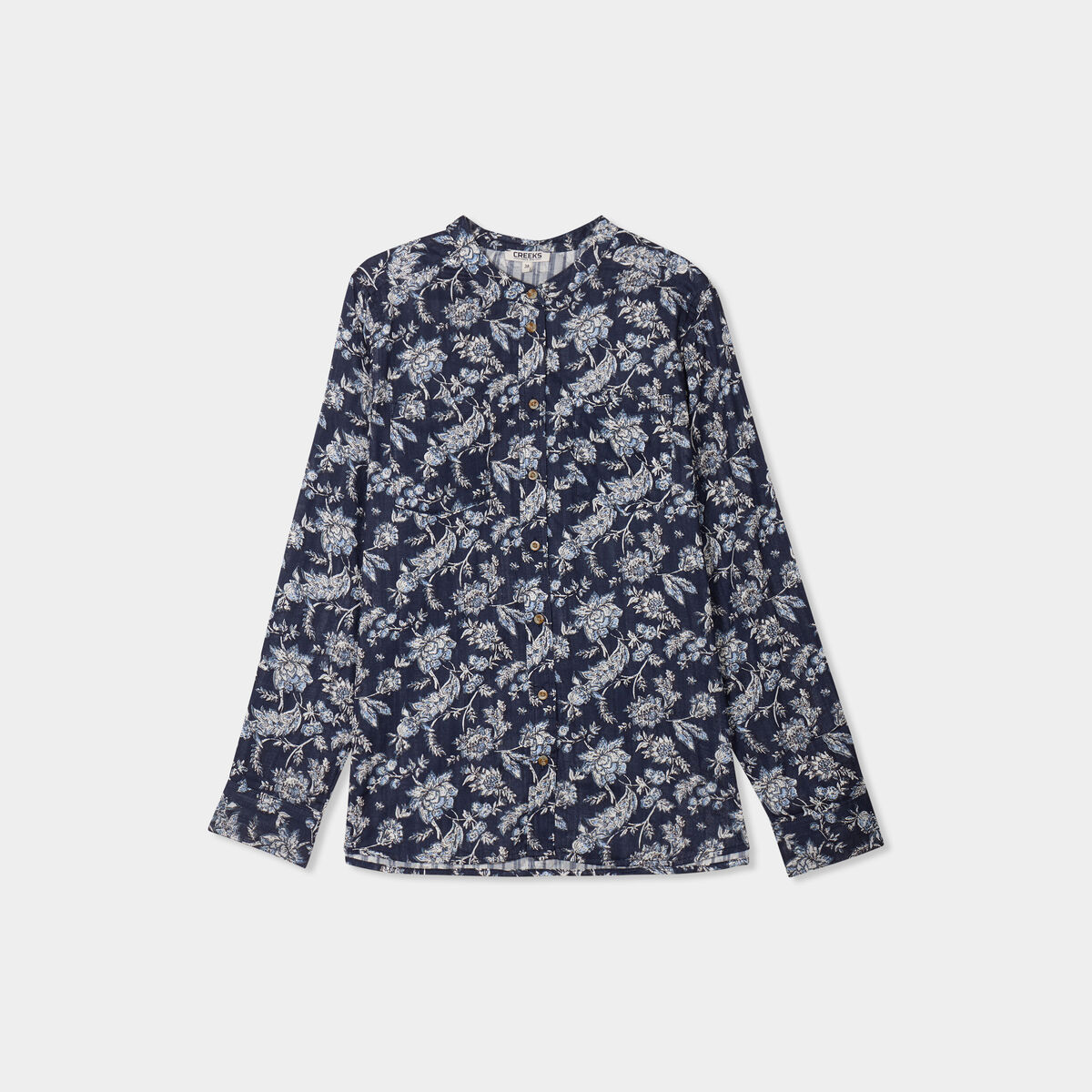 Chemise manches longues col mao bleu marine femme