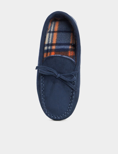 Chaussons mocassins aspect suédine bleu homme