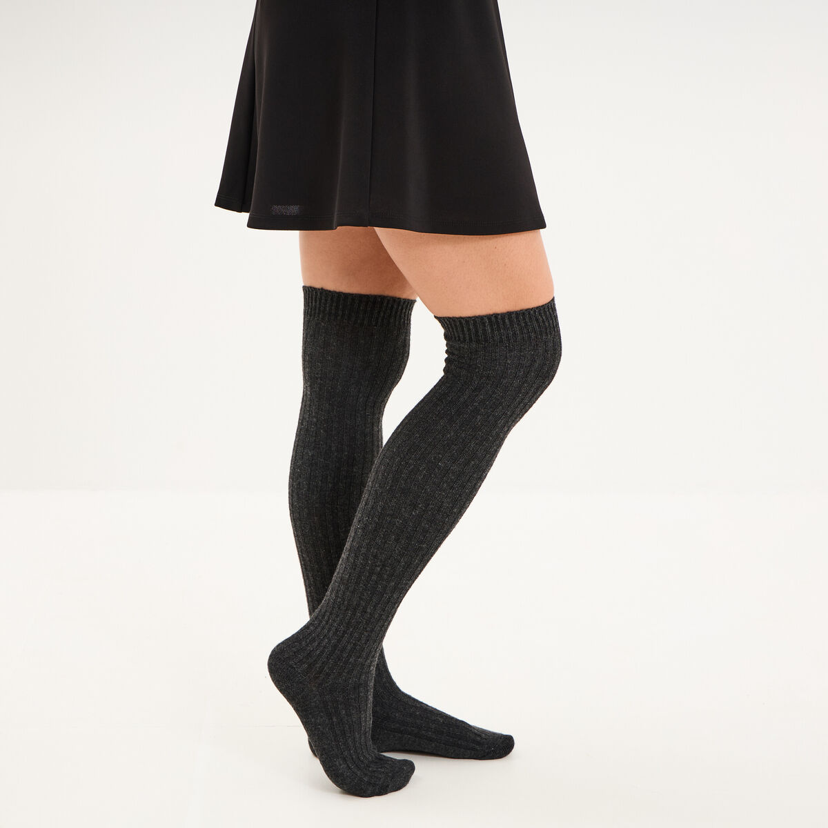 Lot 2 paires mi-bas chaud gris fonc&eacute; femme