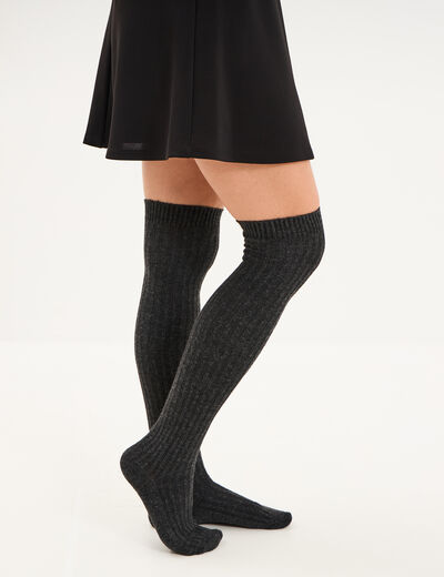 Lot 2 paires mi-bas chaud gris fonc&eacute; femme