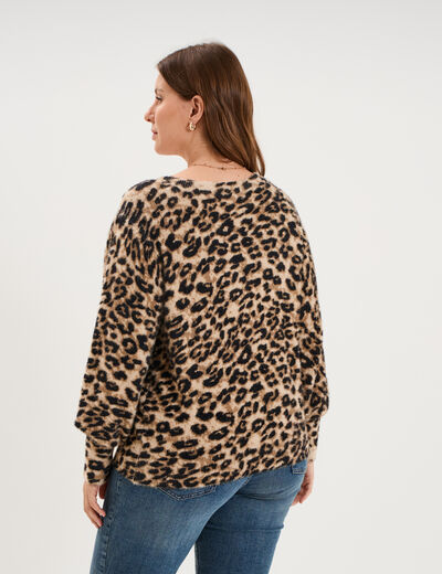 Pull manches longues col rond beige femme grande taille